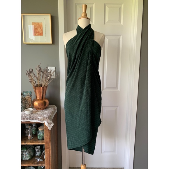 Elizabeth Ngo Other - Silk forest green pareo wrap dress 1307